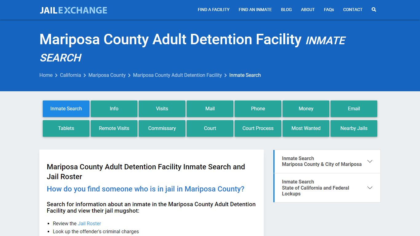 Mariposa County Adult Detention Facility Inmate Search - Jail Exchange